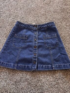 Forever 21 Dark Blue Denim Button-Front A-Line Skirt